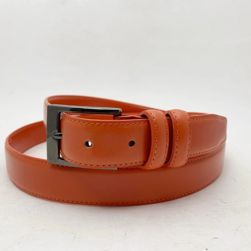 XHtang Smooth Leather Gunmetal Buckle Dress Belt Mens 52 Orange